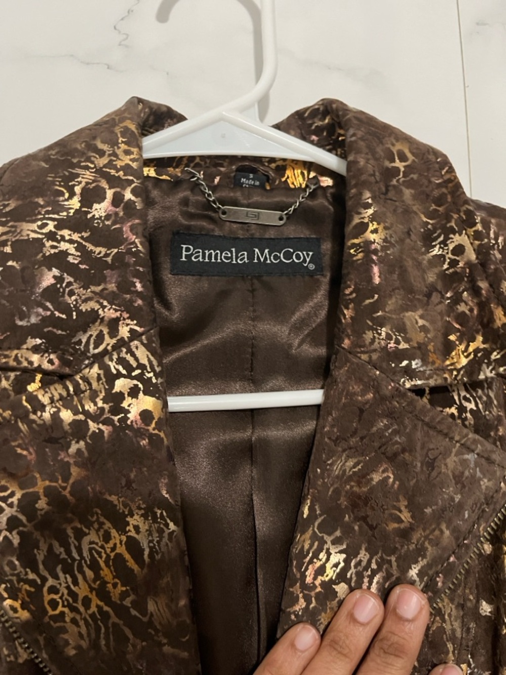 Pamela McCoy Metallic Moto Jacket Brown Gold Snakeskin Print -S Studded Luxury - Picture 5 of 6